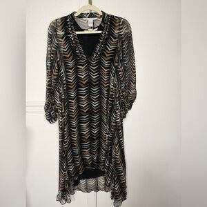Diane Von Furstenberg Black and Tan Chevron High Low flowy Dress size 2